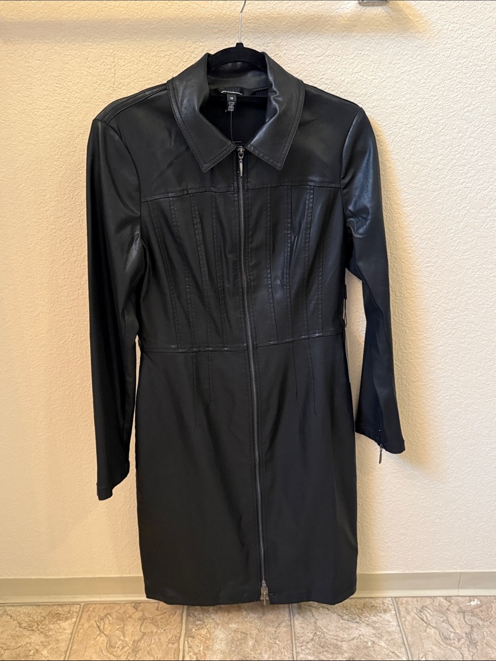 White House Black Market Black Faux-Leather Long Zip Jacket